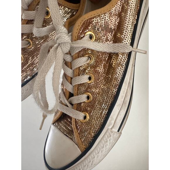 Converse Chuck Taylor All Star Gold Sequined Low Top Sneakers - Women's US 6 - Picture 6 of 7